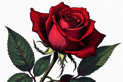 Red rose with detailed lines and leaves