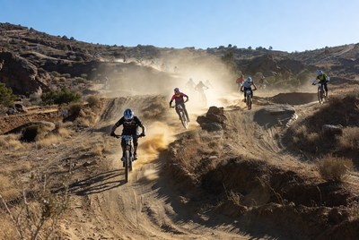 Mountain biking on rugged trails in the sun