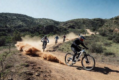 Mountain bikers riding on dirt trail