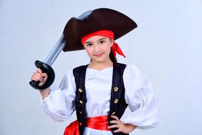 Young child dressed as pirate with sword