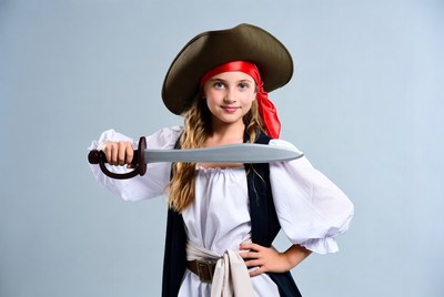 Young pirate poses with sword