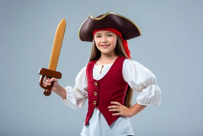Girl in pirate costume with sword