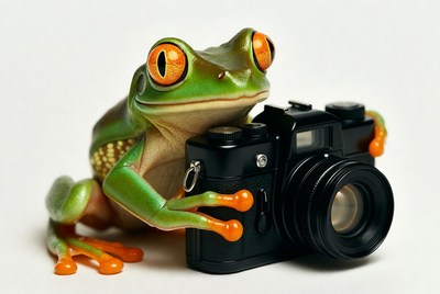 Frog holding a camera