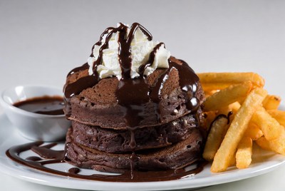 Chocolate pancakes with fries served