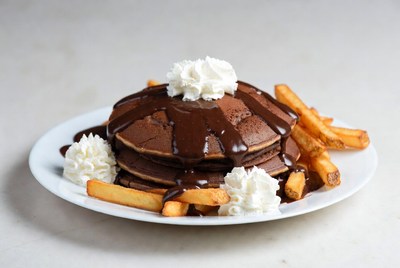 Chocolate pancakes with fries served