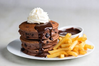Chocolate pancakes with fries and sauce