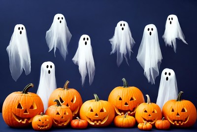 Halloween ghosts and pumpkins decoration
