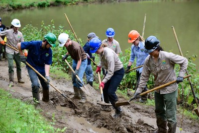 Volunteers work on trail maintenance