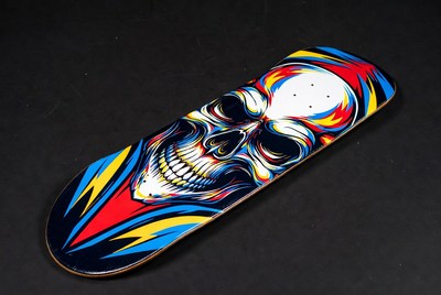 Skateboard design with skull graphic