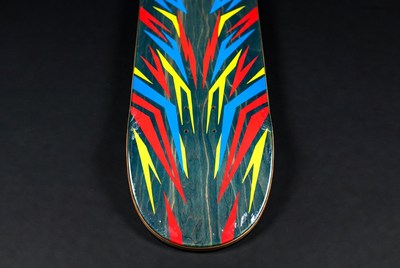 Colorful skateboard deck design display