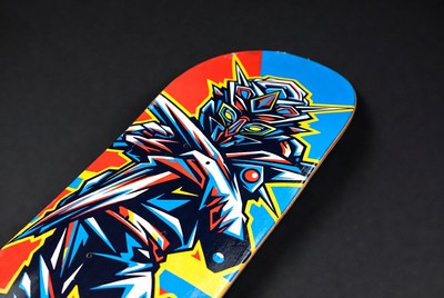 Colorful skateboard deck design display