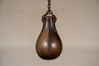 Hanging punching bag in a gym