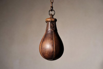 Classic leather punching bag hanging