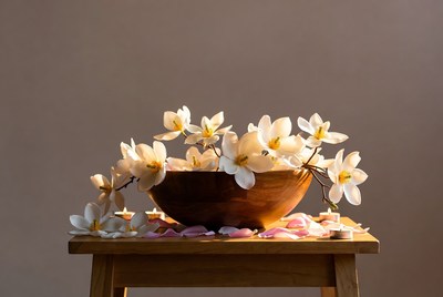Bowl with flowers on a table