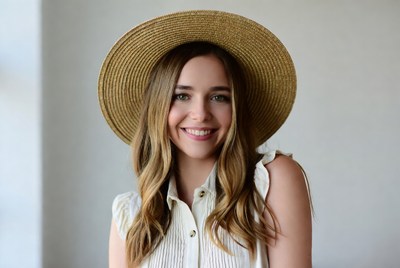 Bright smile with a straw hat