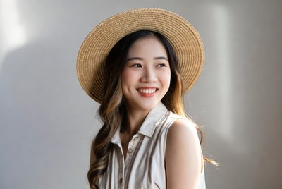 Young woman smiling with a hat