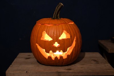 Pumpkin with scary face decoration