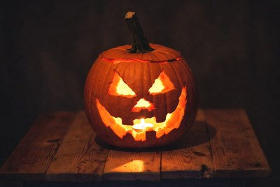 Carved pumpkin glows in dark
