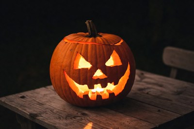 Halloween pumpkin on wooden table