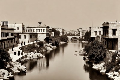 River view with buildings and people