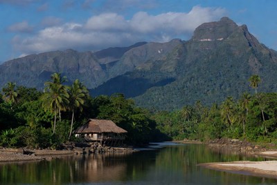 Mountain and river view near hut