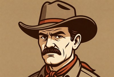 Cowboy character with hat and mustache