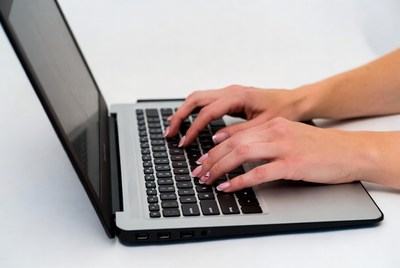 Working on a laptop at home