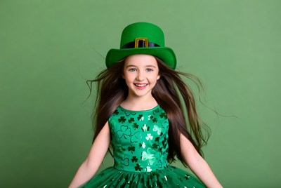 Girl in green outfit with hat