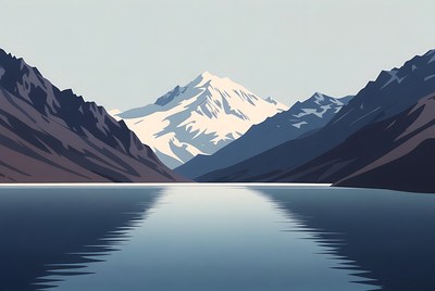 Mountains and lake in quiet landscape