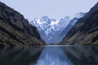 Majestic mountains and calm water scene