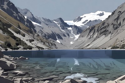 Mountain lake with snow-capped peaks