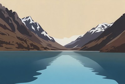 Mountain lake with reflection at dawn