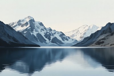 Mountains reflect in still water