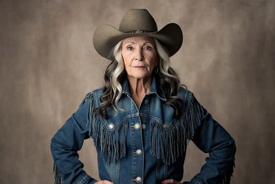 Woman in cowboy hat poses confidently