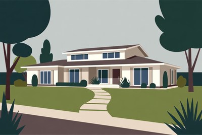 Modern house design with garden view