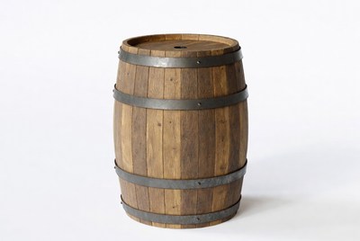 Wooden barrel with metal bands
