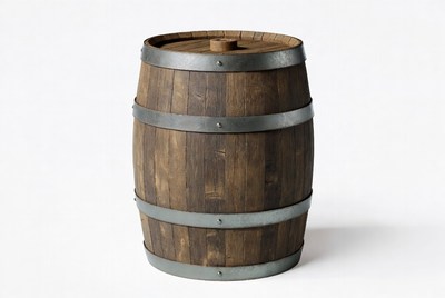 Wooden barrel with metal straps