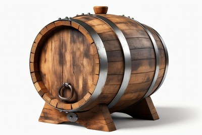 Wooden barrel on display in workshop