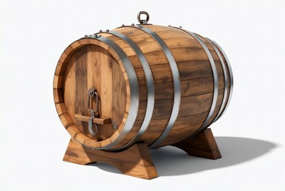 Wooden barrel on display in bright light