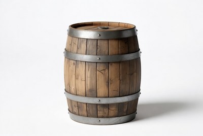 Wooden barrel with metal bands