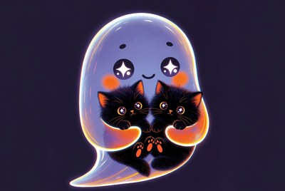 Ghost holds two black kittens