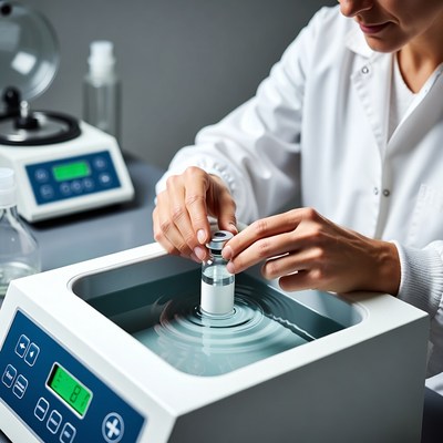 Scientist using water bath for experiments