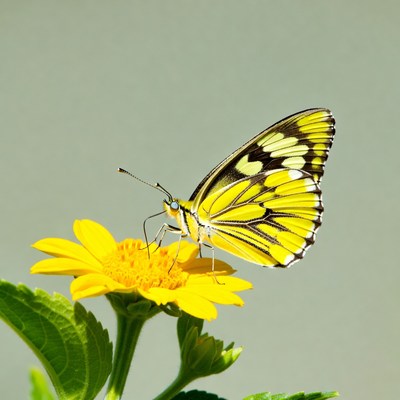 Butterfly on yellow flower near garden