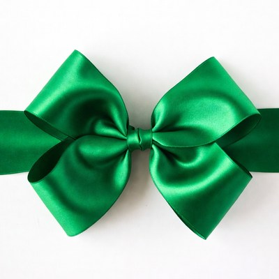 Green ribbon bow on white background