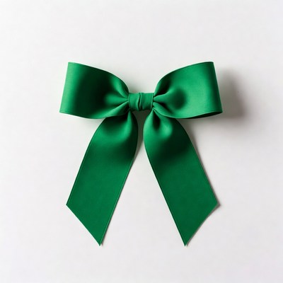 Green satin ribbon with tails