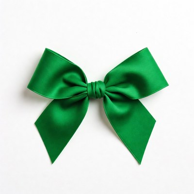 Green ribbon bow on white background
