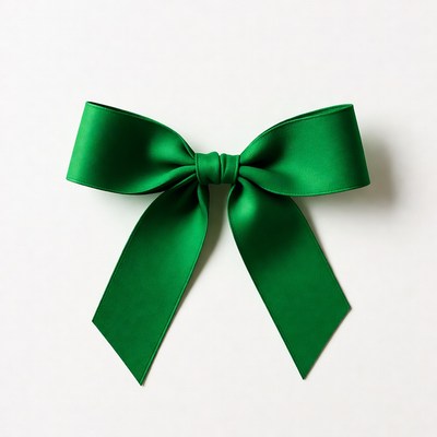 Green ribbon bow on a white background