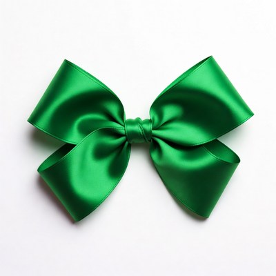 Green ribbon bow with smooth fabric