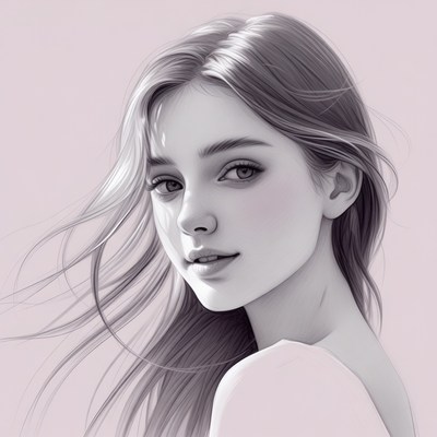 Girl with flowing hair in portrait