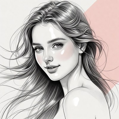 Young woman with flowing hair